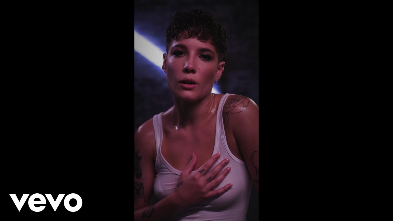 Halsey – Without Me (Vertical Video); Pokies throughout and many shots of  her in a wet t-shirt from 1:31 to the end