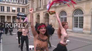 Topless FEMEN activists protest violence against women in Paris