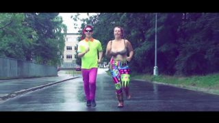 Russian music video with big boob jogger