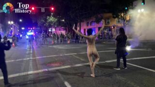 Breasts, pits and bush from a protester in Portland (another angle)
