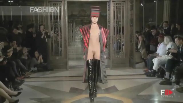 Nude fashion models on catwalk EDITORS NOTE NUDITY -Models on the catwalk at the Ashish ...