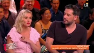 Nip slip on live French TV (0:21 or https://youtu.be/3OXf6p_FNKo?t=21)