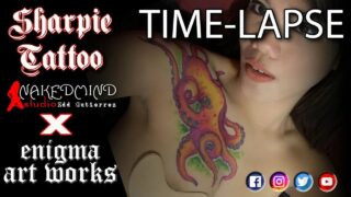 Boobs @ 1:13 and more later! (Red Octo Sharpie Tattoo Time Lapse Freehand Drawing Chest Area | Naked Mind Studio Enigma Art Works)
