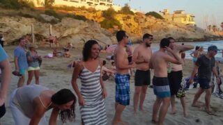 Textiles party on a nude beach, nudists at 1:32