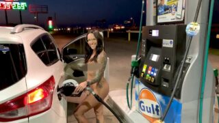 Husband dares his wife to pump gas naked. Poor censoring throughout