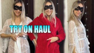 Nipples through transparent clothes after [2:17] | TRY ON HAUL | White transparent see-through lace robe and red bathrobe