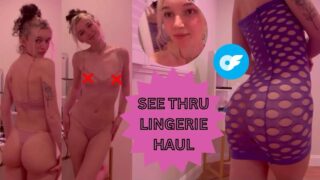 Lingerie try on haul with nipple out fishnet finish