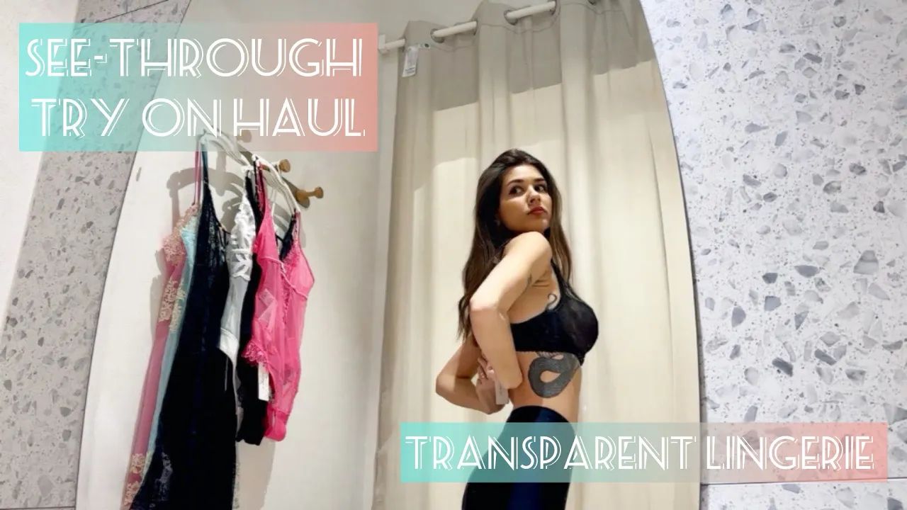 See through Try On Haul Transparent Lingerie Bra In Fitting Room  