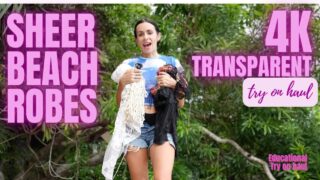 4K TRANSPARENT SHEER beach robes TRY ON at a PUBLIC beach | Natural Petite Body