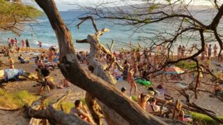 Little Beach drum circle, Maui, June 2019. Nude hippie