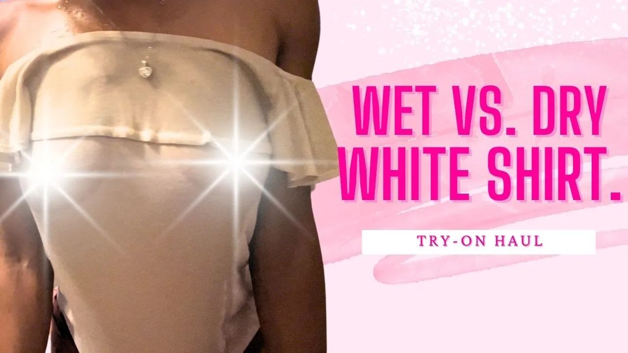 4K Wet vs. Dry Try-On 💋 White Off the Shoulder Shirt 💋 No Bra Transparent  Top💋 Jasmine Rose