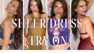 (0:16 sheer clothing begins) 4K TRANSPARENT SHEER brightly colored dresses TRY ON 360 view | Natural petite and curvy body