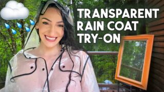 Transparent Rain Coat Try-On with Nice boobs