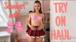 Flirty Schoolgirl Outfit Try on Haul With Angel from 0:30