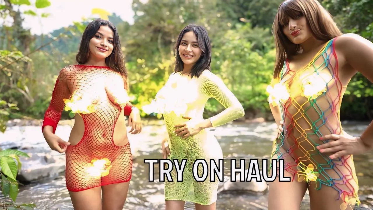 Try On Haul 4K Transparent At A Public River With ‪@Angelimore‬  