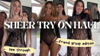Friend Group Transparent Sheer Try On Haul w/ @emilyrayxo | Fishnet Catwoman Jumpsuits