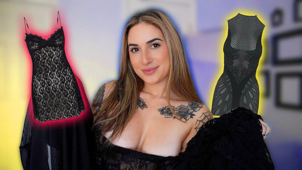 4K TRANSPARENT Black Mesh Dresses TRY ON with Mirror View! | Sexy Alanah  Cole