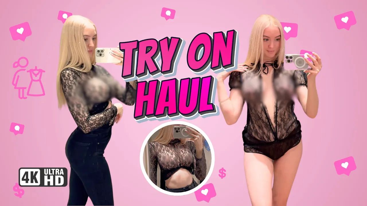 Transparent fabric reveals her curves