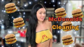 Cleaning a Messy Table in McDonald’s Style Body Paint at 0:00