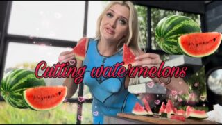 Cutting Watermelon in Blue Ice Girl Body Paint Style at 0:00