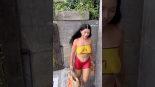 Body paint 🎨 no bra no panties food run McDonald’s mascot #shortvideo at 0:00