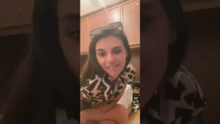 Girl in skirt and low cut top without bra, 10:40 panties
