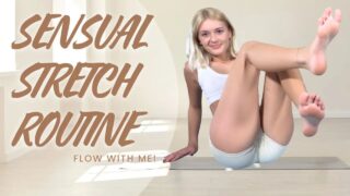 Steph Myers sensual stretch routine – Top is a little see-thru, good poses at 3:38, 5:10, 6:30, 7:50