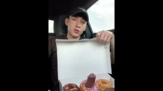 Guy opens box of donuts showing dick *short video*