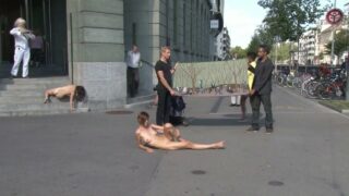 Woman lay naked in street, pussy 18:00 min