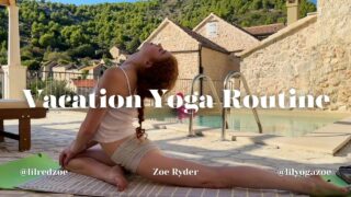 My Vacation Yoga Routine | Zoe Ryder see thru top throughout, landing strip visible at 1:43, nice pretzel at 2:07