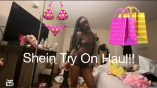 Shania – Shein Try on haul ! | Pussy at 5:23, 5:35, fully see thru outfit at 6:17. Plenty of twerking throughout
