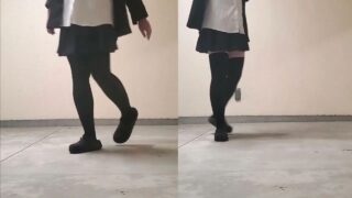 Japanese crossdresser, no panties upskirt