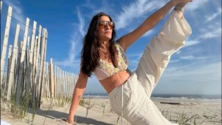 Soft Soul Yoga with Jodi – slightly see through bra around 6:25. Kind of throughout.